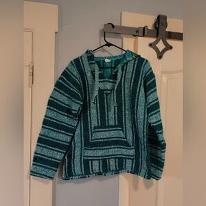 Blue Vertical Striped Sweater with V-neck beach bum boho